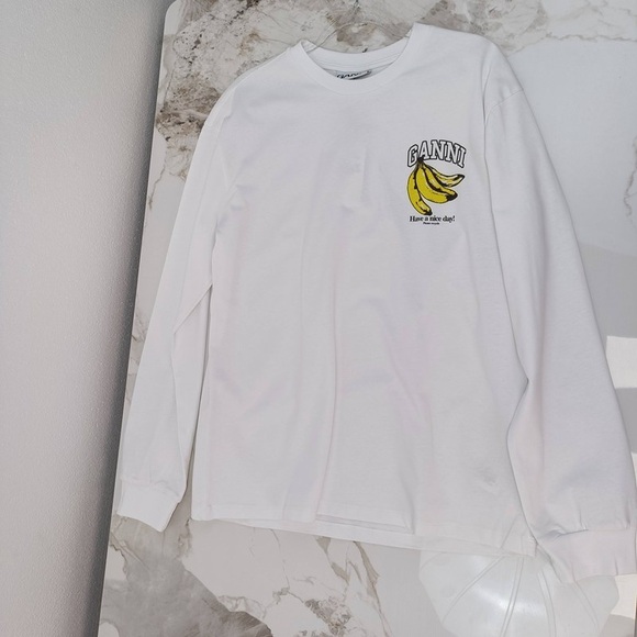 Ganni Tops - Ganni White Long Sleeve with Banana Print